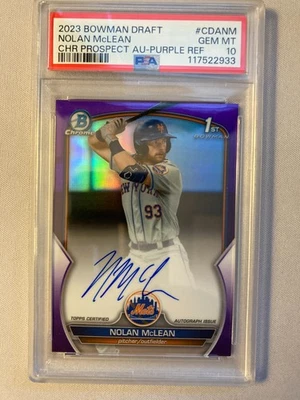 2023 BOWMAN DRAFT CHROME PRSPCT AUTO #CDANM NOLAN MCLEAN 4/250 PSA 10 NY METS - Image 1 of 2
