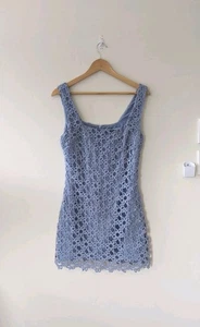 Lover The Label Womens Crochet Lace Mini Dress Blue Daisy Floral Size 12 - Picture 1 of 4