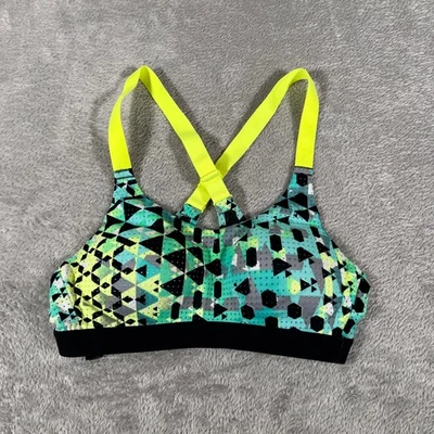 Victoria's Secret Women Geometric Print Sports Bra Neon Yellow Straps 34A - Image 1 of 4