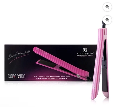 Plancha de cerámica Royale 1,25" • Nano plateada • Temperatura LED • Rayas rosas • NUEVA Foto 1 de 4