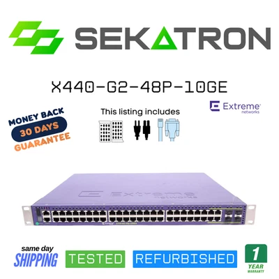 ♻️ Extreme Networks X440-G2-48P-10GE 48-Port PoE+ Gigabit Switch ⚡FastShip - Image 1 of 2