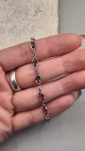 Vintage Sterling Silver 925 Purple Rhinestone Bracelet 7" - Picture 1 of 15