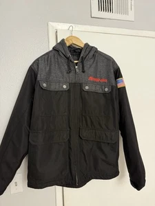 Snap-On Tools Black Gray Winter Coat 100th Anniv. Jacket Hooded Legend Men's L - Picture 1 of 7