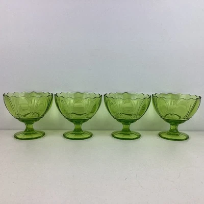 Vintage Pasabahce Green Pedestal Compote Bowls x4 (H1) S#585 - Image 1 of 4