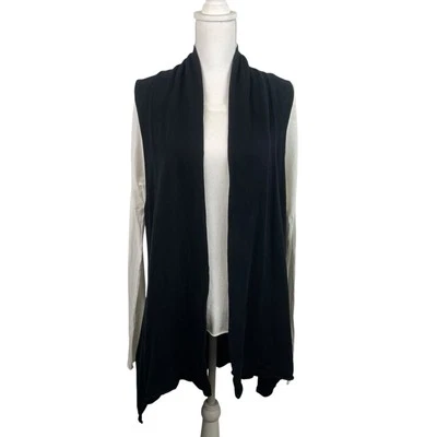 Fresh Produce One Size Black Cotton Sleeveless Open Cardigan Sweater Lagenlook - Image 1 of 4
