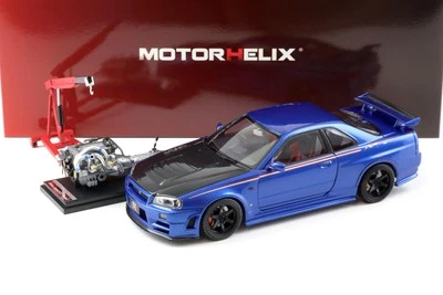 1:18 MOTORHELIX Nissan R34 Nismo Crs Bayside Blu/Carbonio Hood - Immagine 1 di 4