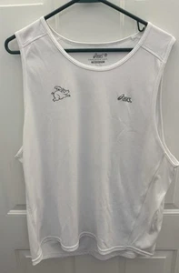 Asics Flying Pig Marathon White Sleeveless Top XL Men's Running Relaxed Fit Tank - Picture 1 of 8