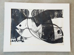 Vintage schwarz weiß abstrakt Fisch Druck Ozean Kunst Wasser Dekor Sammeln Ephem Meer - Bild 1 von 7
