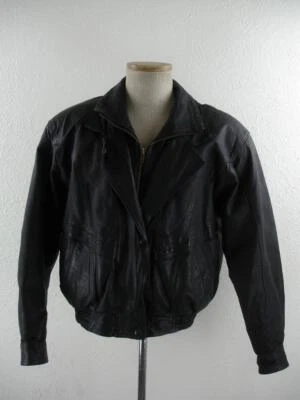 Chaqueta de moto de cuero negra L Club New Age de colección años 80 para mujer bombardero con tirantes Foto 1 de 4