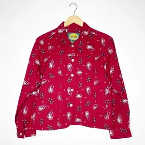 Cabela’s Ruby Red Floral Paisley Western Jean Jacket Women’s Size Medium - Picture 1 of 6