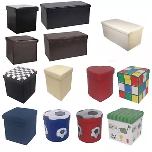 Large New Folding Storage Ottoman Seat Stool Toy Storage Box Faux Leather Pouffe - Picture 1 of 48