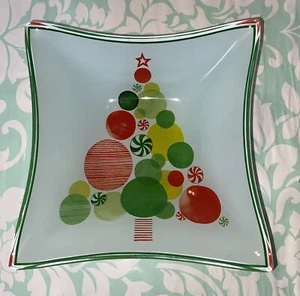 Square Christmas Tree Fused Art Glass Tray For Jewelry, Trinkets Or Candy Dish - Picture 1 of 10