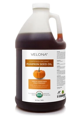 Velona Pumpkin Seed Oil USDA Certified Organic 64 Fl Oz Unrefined Cold Pressed