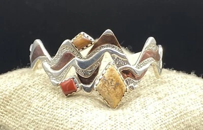 Pulsera brazalete CAROLYN POLLACK-Sterling Cobre SW Ojo de Tigre Coral Rojo Zig Zag Foto 1 de 4