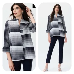 Joseph Ribkoff 3/4 Sleeve Black/White Jacquard Boxy Jacket Size 8 NWT - Picture 1 of 11