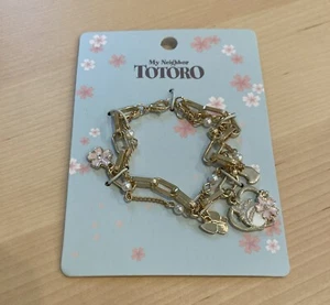 Studio Ghibli My Neighbor Totoro Sakura Blossom Charms Icon Gold Tone Bracelet - Picture 1 of 4