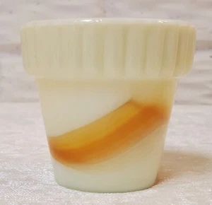 Akro Agate White Brown/Caramel Planter Swirl Slag Glass 2-3/4” - Picture 1 of 8