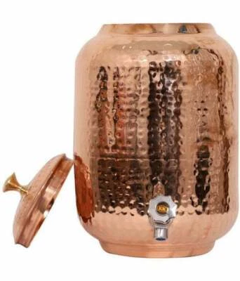 100% Pure Copper Dispenser Handmade Water Pitcher Pot 8L With 2 Serving Glass - Image 1 of 4