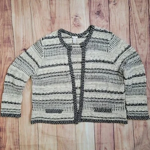 Chicos Black White Striped Cotton Knit Open Front Cardigan Sweater Size 4 / XXL - Picture 1 of 10