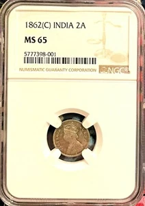 ✔India British 1862(C) 2 Anna NGC MS65: Dont lose this high grade coin - Picture 1 of 2