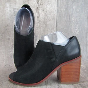 Aldo Womens Black Heel Ankle Booties Size 8 Suede Peep Toe Block Chunky Shoe - Picture 1 of 9