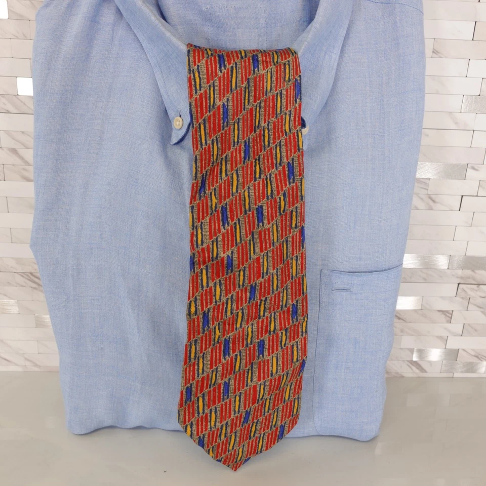 Corbata de cuello Jaeger para hombre roja azul geométrica seda traje de lujo arte abstracto audaz Italia Foto 1 de 4