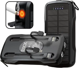 Solar Charger Wireless Power Bank Built-in 2 Cables Dual USB-Flaslight Hiking - Picture 1 of 12