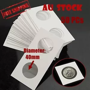 50x 40mm CARDBOARD COIN HOLDERS Staple Coin Holder Display Clear Window Folder - Picture 1 of 4