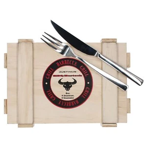 Justinus 8tlg BBQ Steakbesteck-Set für 4 Personen Messer Gabel inkl Holz-Kiste - Bild 1 von 6