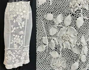 Edwardian White Cotton Batiste Irish Crochet Lace Tea Length Skirt Fabric VTG - Picture 1 of 3