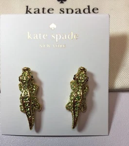 KATE SPADE 12K Gold-Tone Swamped Pavé Alligator Stud Earrings w/ KS Dust Bag - Picture 1 of 12
