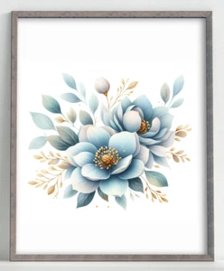Floral Art Print, Blue Floral Wall Art Print, Botanical Wall Art Decor #258 - Picture 1 of 2