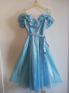 Vtg Blue Ruffled Prom Formal Dress Off The Shoulder Union Made Princess Xs Small - Picture 1 of 12