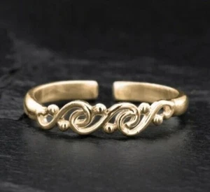 Ladies Floral Toe Ring Solid Metal 925 Sterling Silver 14k Yellow Gold Plated - Picture 1 of 3