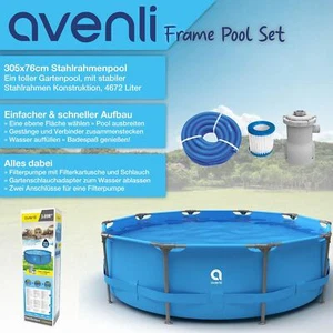 Pool Framepool Gartenpool Aufstellpool Schwimmbad blau mit Pumpe 305 x 76 Set - Bild 1 von 9