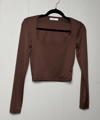 Top corto Gaze para mujer marrón manga larga cuello cuadrado talla XS Foto 1 de 4