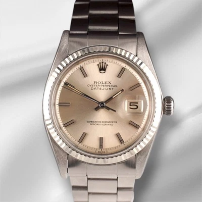 Rolex 36 mm Datejust para hombre reloj de acero inoxidable estriado esfera plateada Oyster 1601 Foto 1 de 4