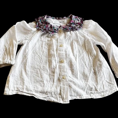  Blusa Camisa Zara Niñas Blanca Texturizada Multi Cuello Floral Talla 18-24 Meses Foto 1 de 4