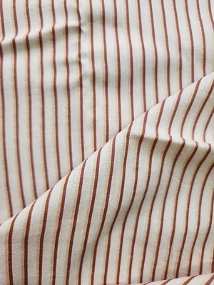 2.6yds X 35"w 30s 40s Ticking Stripe Beige Red Tan Cotton Sewing Lawn Fabric Vtg - Image 1 of 4