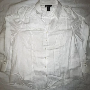 Lane Bryant Mujer Camisa Blusa 20 Blanco Botones Manga Larga Mezcla Lino - Imagen 1 de 15