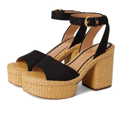 Sam Edelman Immie Platform Sandals Black Linen Size 9.5 NEW ($160) - Image 1 of 4