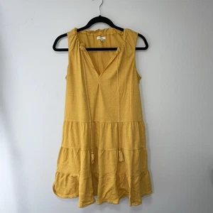 Max Studio Tiered Tassel Dress Texture Yellow Knit Tunic Boho Women’s Size S - Picture 1 of 9