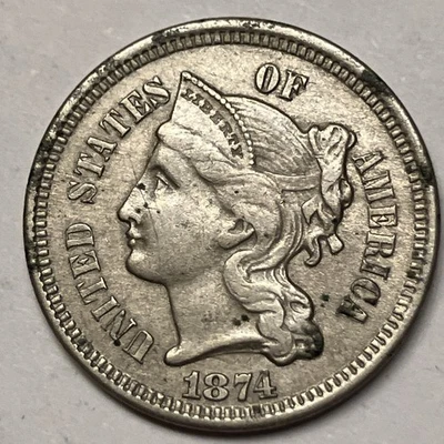 1874 Nickel 3-Cent Piece. Nickel Three-Cent. Type Coin. Nice Coin! - Image 1 of 2