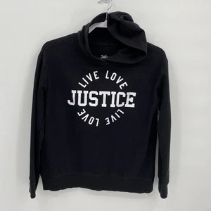 Justice Girl's Live Love Pullover Hoodie Long Sleeve Solid Black Size XL 16/18 - Picture 1 of 6