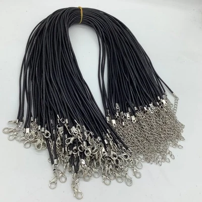 1000pcs 1.5mm Black Wax Leather Cord Necklace Rope 45cm Chain Lobster Clasp DIY - Image 1 of 4