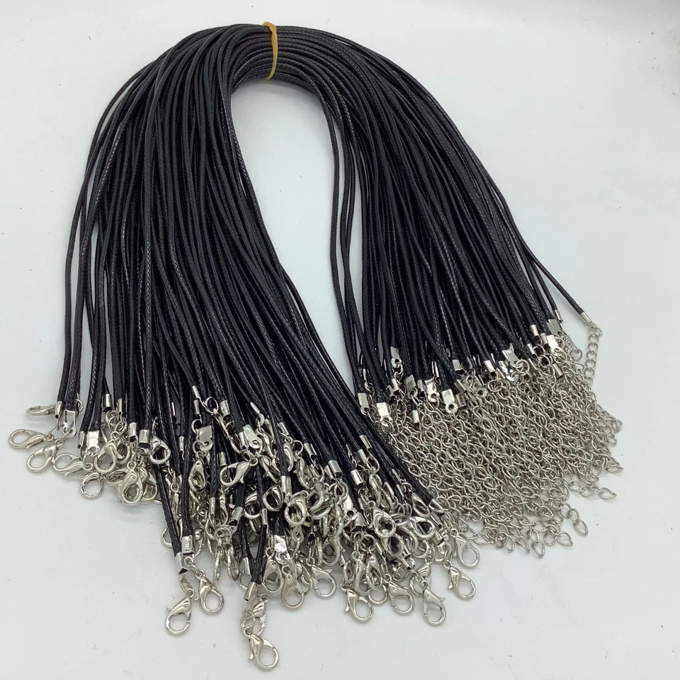 1000pcs 1.5mm Black Wax Leather Cord Necklace Rope 45cm Chain Lobster Clasp DIY - Изображение 1 из 4
