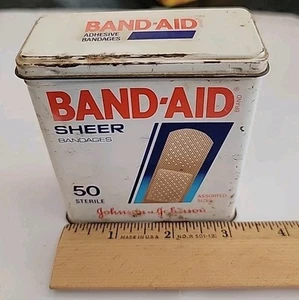 Vintage Band-Aid Tin, Metal, Johnson & Johnson 50 Sheer Strips Tin-3 1/3" X 3.5 - Picture 1 of 5