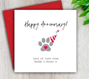 Anniversary Card From The Dog, Personalised Card From The Cat, Happy Anniversary - Picture 1 of 4
