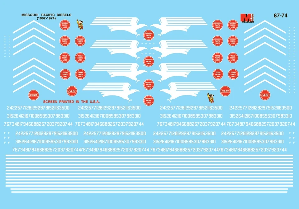 Microscale 87-74 HO Missouri Pacific Eagle MP Diesel 1962-1974 Locomotive Decals - Image 1 of 1