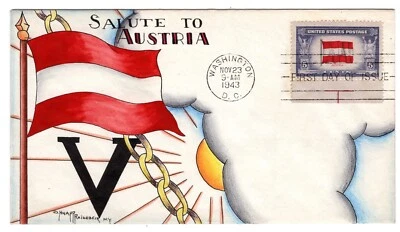 #919 Austria FDC Dorothy Knapp Hand Painted Cachet 1943 FDC Overrun Countries - Image 1 of 2